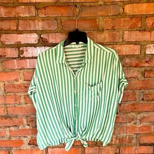 Striped Button Up Tie Top